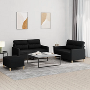 Set di Divani 3 pz con Cuscini Nero in Tessuto 3201580