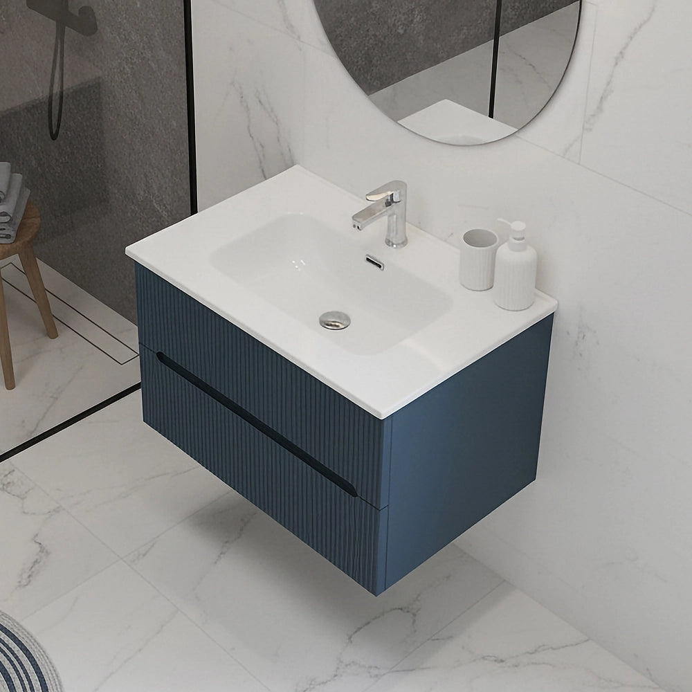 Mobile bagno sospeso 70 cm blu petrolio cannettato Bali