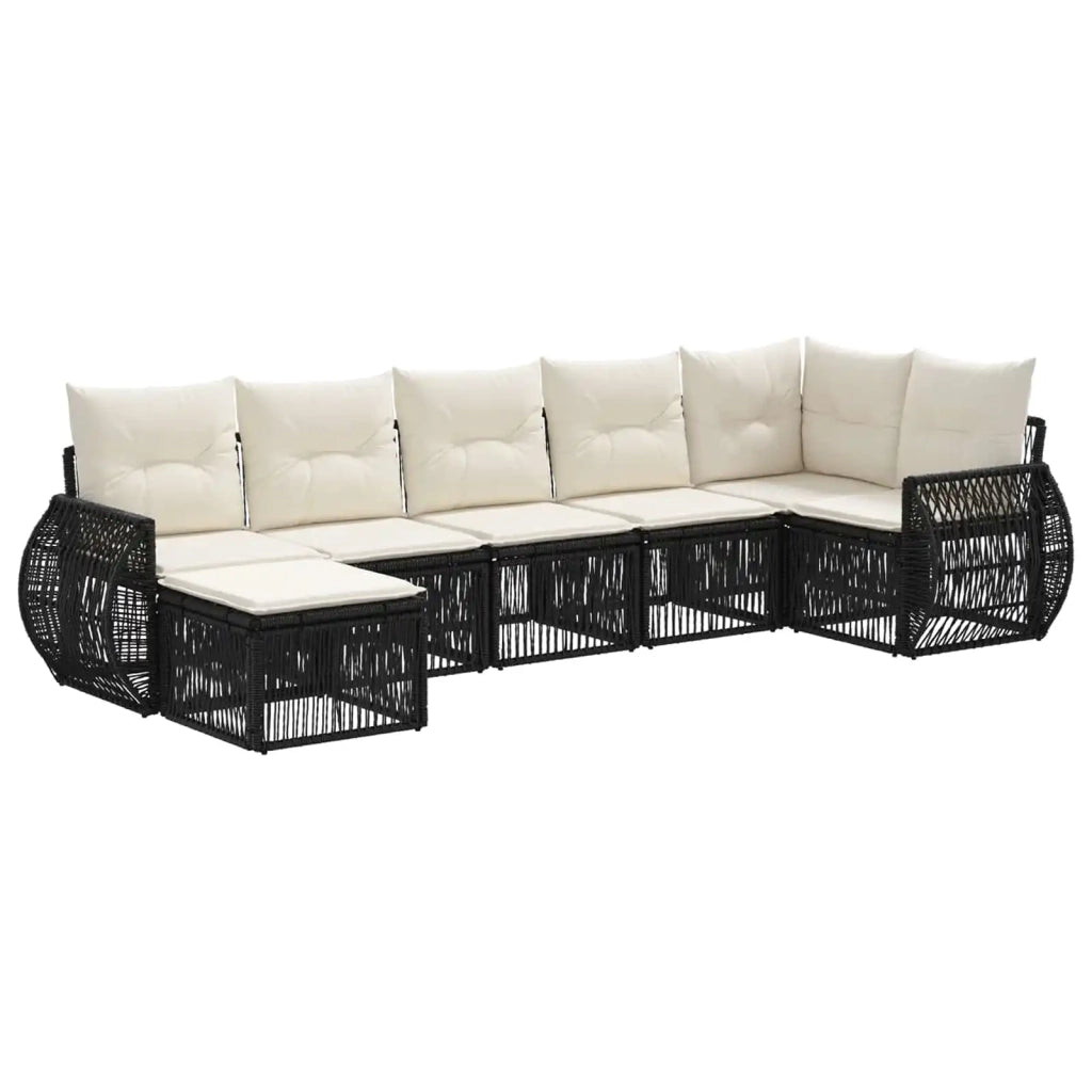 Set Divano da Giardino 7 pz Nero e Bianco Crema polyrattan 3435490