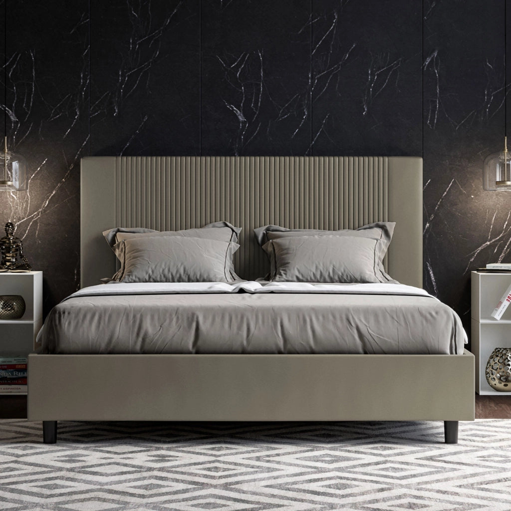 BS COM Letto matrimoniale contenitore imbottito 160x210 similpelle cappuccino