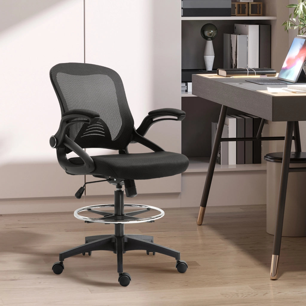 Sedia da Ufficio con Schienale Rete e Braccioli ¨C Minimal ¨C Nera 64x60x106-126 cm