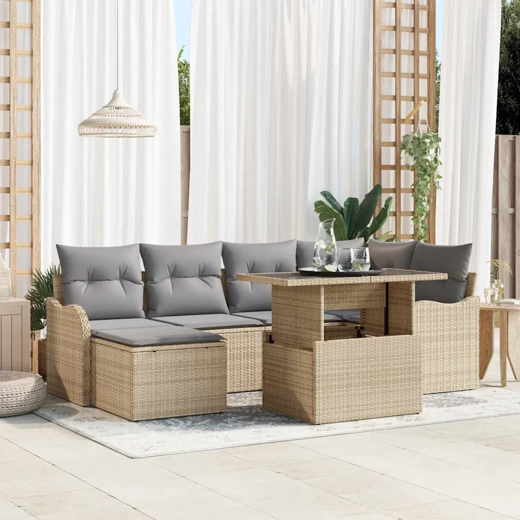 Set Divano da Giardino con cuscino 7 pcs Beige Poly Rattan