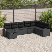 Set di divani con cuscino con archiviazione Nero polyrattan