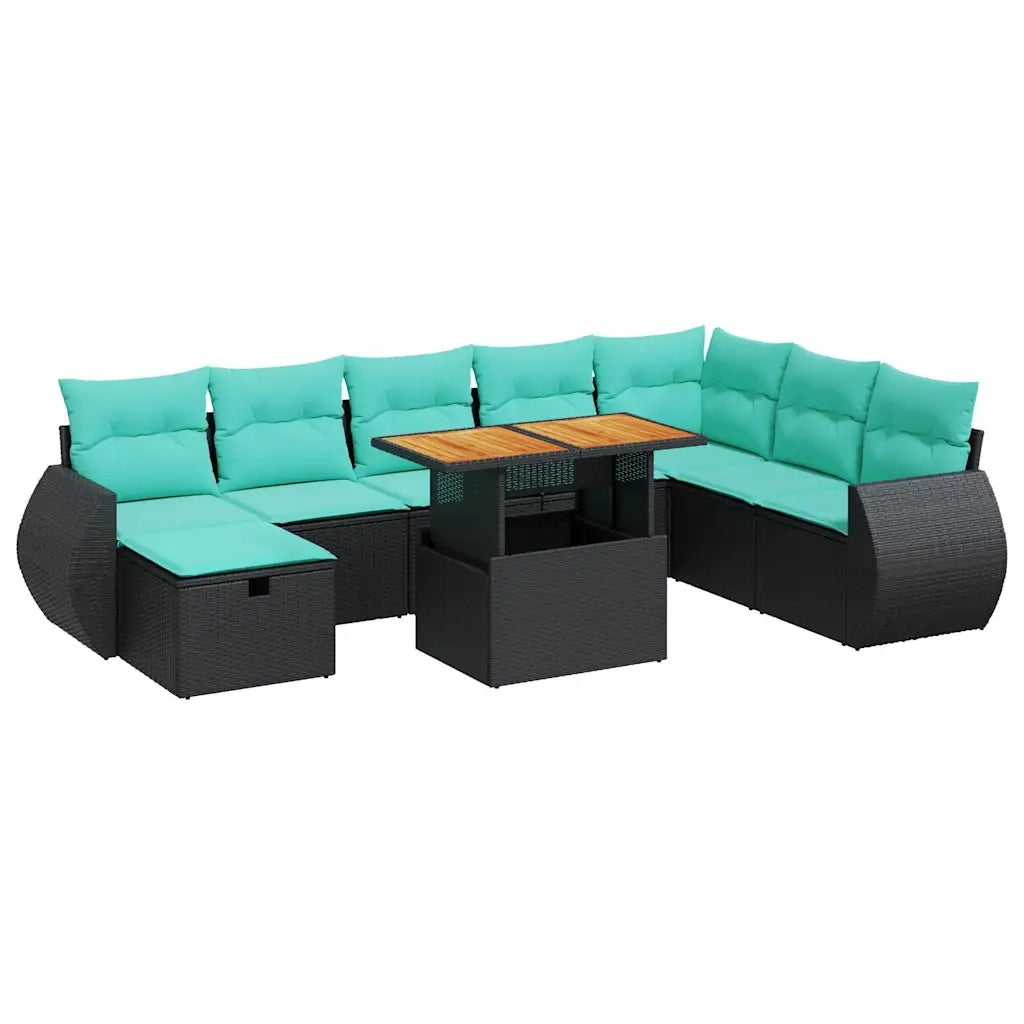 Set Divani Giardino 9 pz con Cuscini Marrone Polyrattan Acacia 3328072