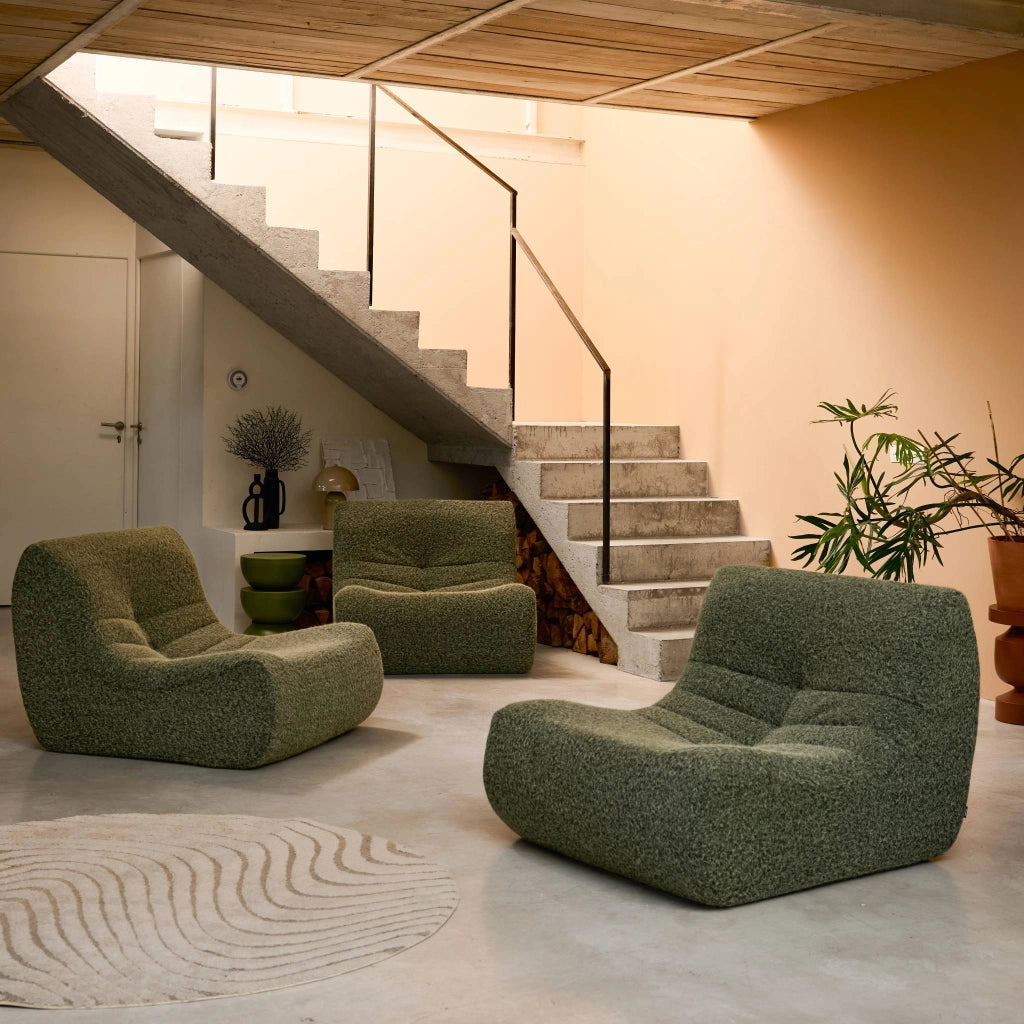 Divano modulare tessuto effetto alpaca, 3 posti, verde kaki