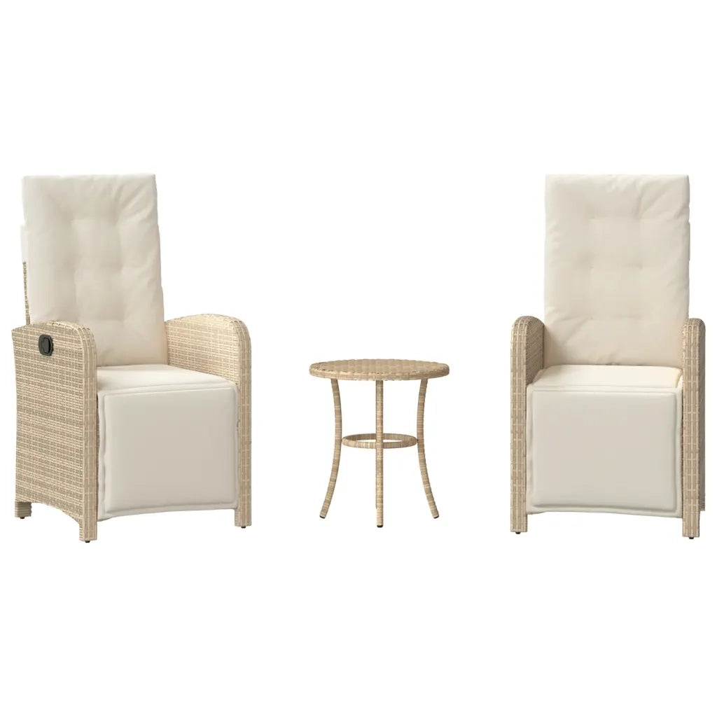 Set da Bistrò 3 pz con Cuscini Beige in Polyrattan 365204