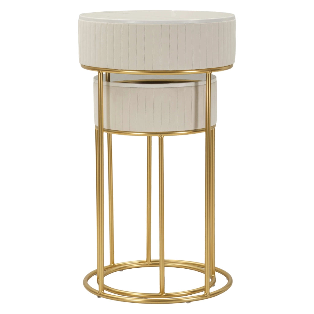 Davapa, Tavolino da Salotto set da 2, 50x50x90h cm Bianco Crema