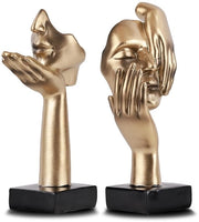 Scultura d'arte astratta - nero e oro - set da 2 - 16 cm
