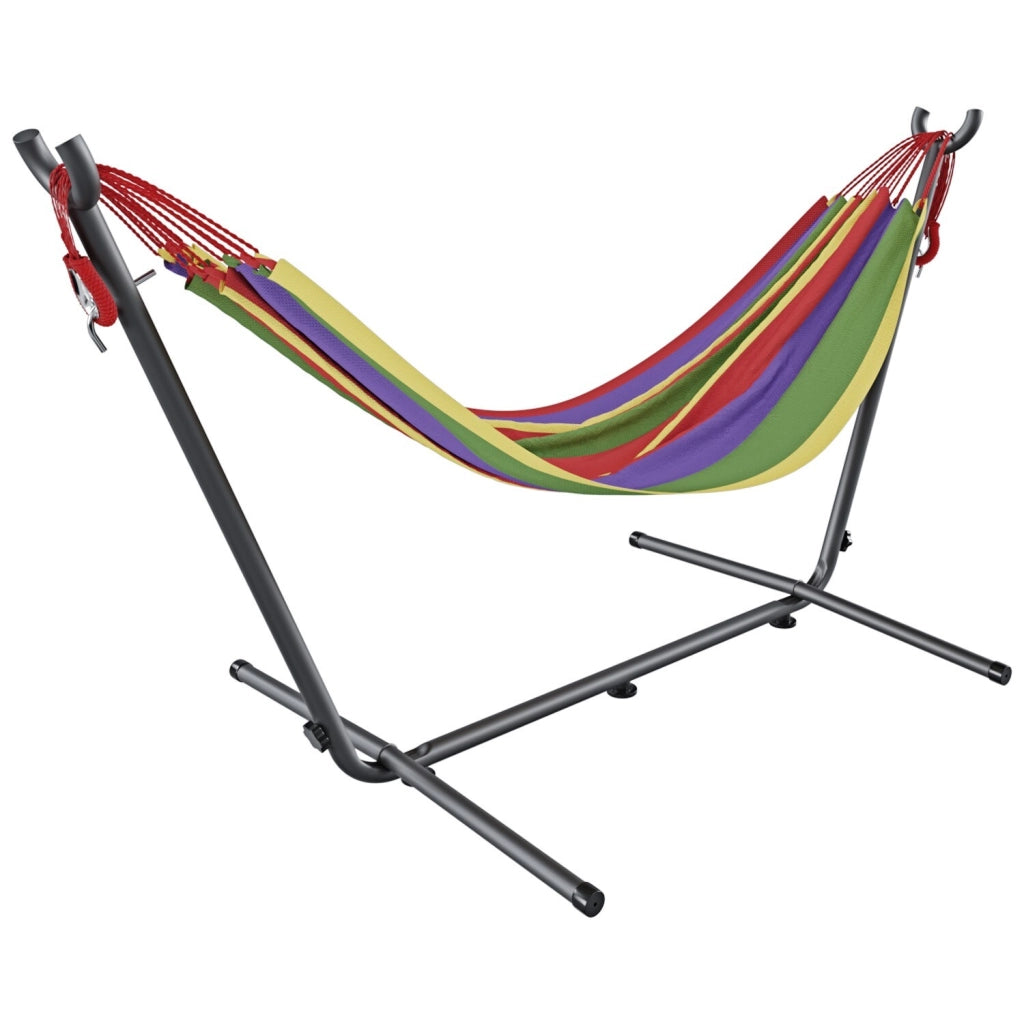 Amaca Da Giardino Con Supporto In Acciaio Portata 200 Kg Altezza Regolabile Telo Cotone Resistente Amaca Brasiliana Esterno Terrazzo Piscina Balcone Con Borsa 265 x 110 x 100 Cm Multicolore Rosso