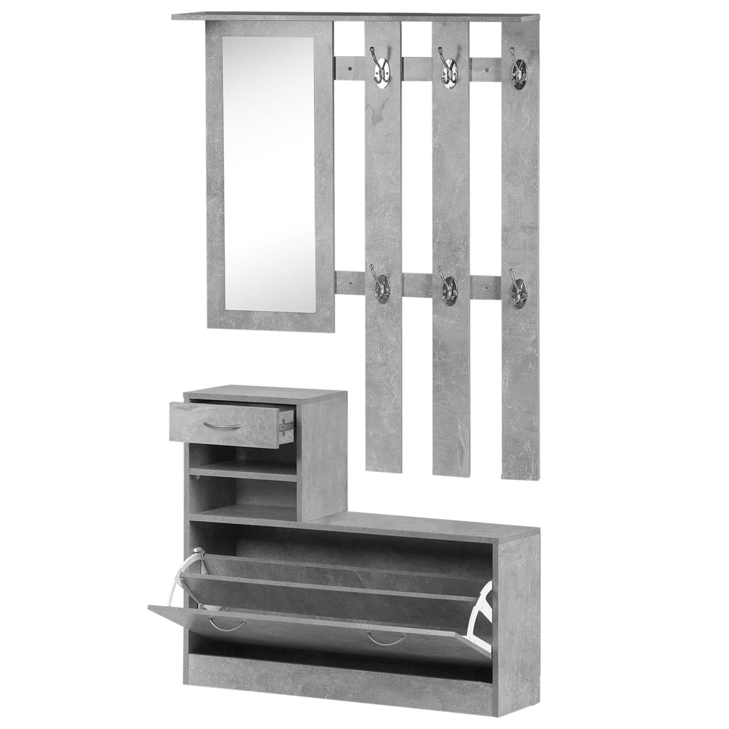 Scarpiera con Specchio e Appendiabiti ¨C Zephmum ¨C Grigio