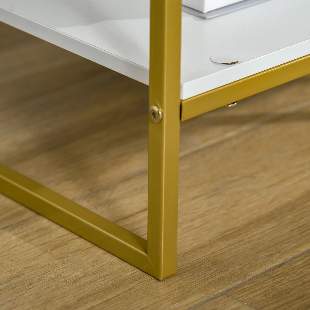 Comodini Moderni con Cassetto ¨C Minimal ¨C Bianco e Oro, MDF e Acciaio, 45x40x60cm