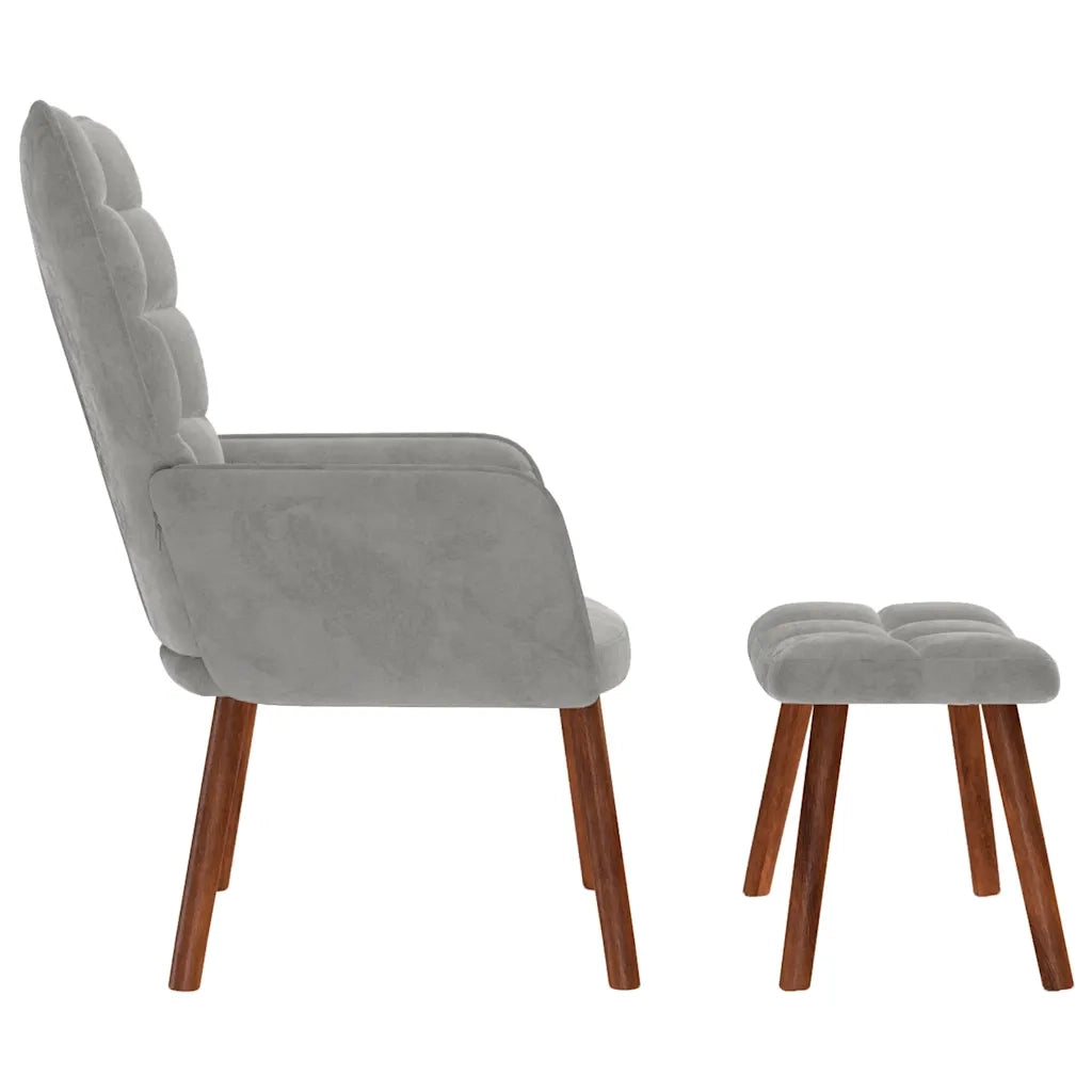 Poltrona Relax | Sedia Relax con Sgabello Grigio Chiaro in Velluto