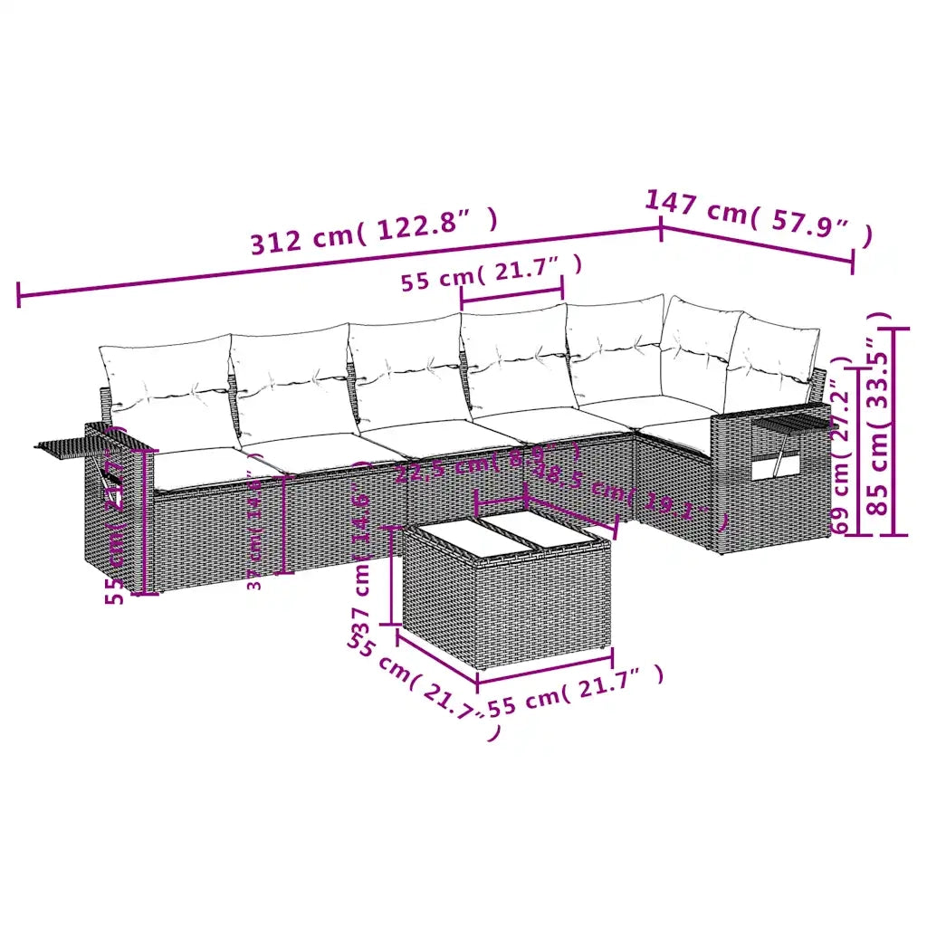 Set Divani da Giardino 7pz con Cuscini Grigio Chiaro Polyrattan 3220201