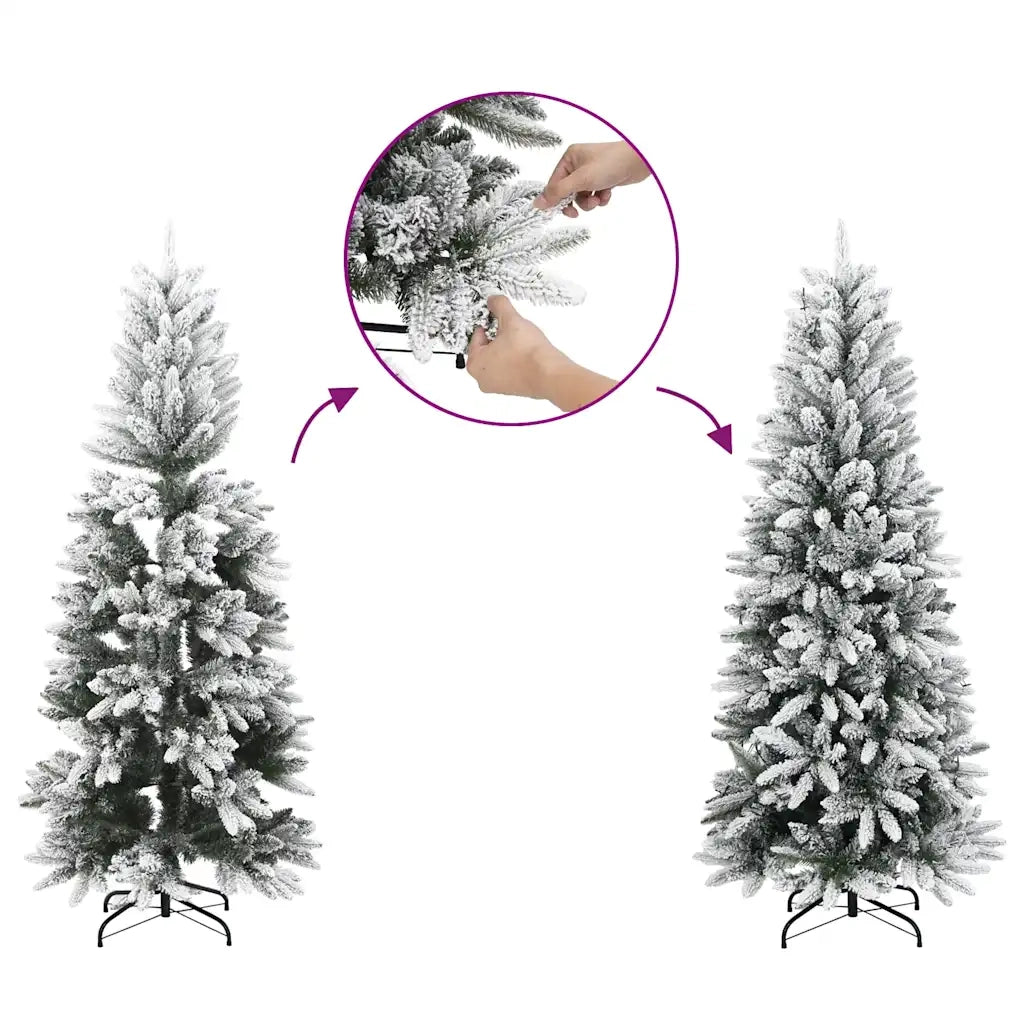 Albero Natale Artificiale Sottile Neve Floccata 150cm PVC e PE 4019686