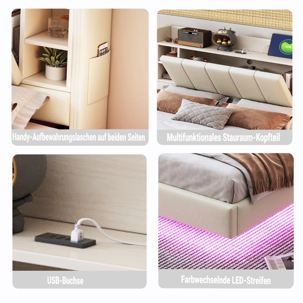 letto imbottito lino beige 140 x 200 cm