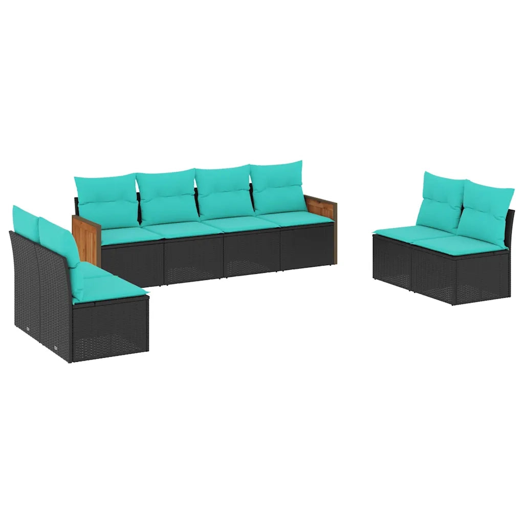 Set Divani da Giardino 8 pz con Cuscini Nero in Polyrattan 3227569