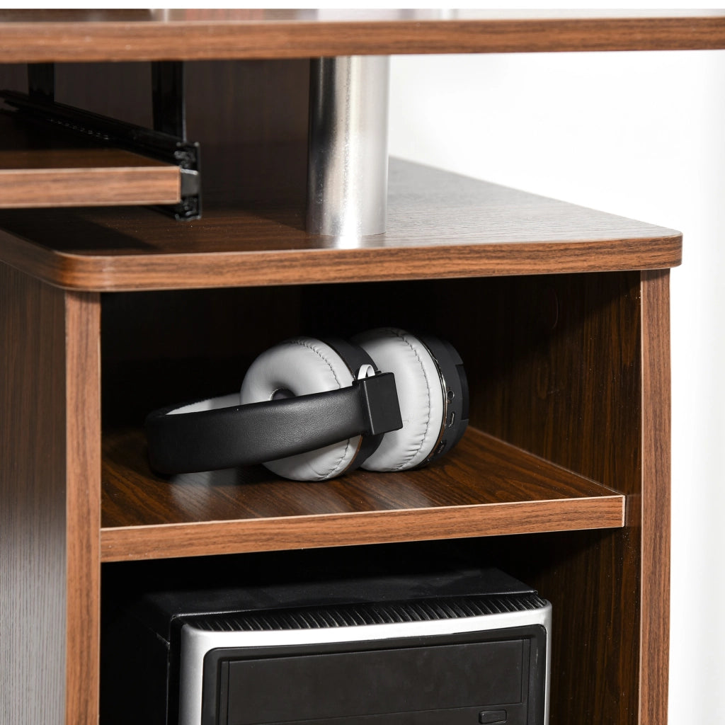 Scrivania per Computer con Cassetti e Libreria ¨C Minimal ¨C Marrone, Legno, 120x55x85cm
