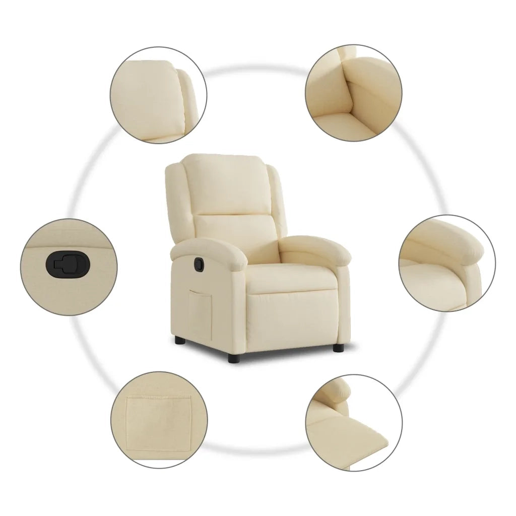Poltrona | Sedia Relax Reclinabile in Tessuto Crema
