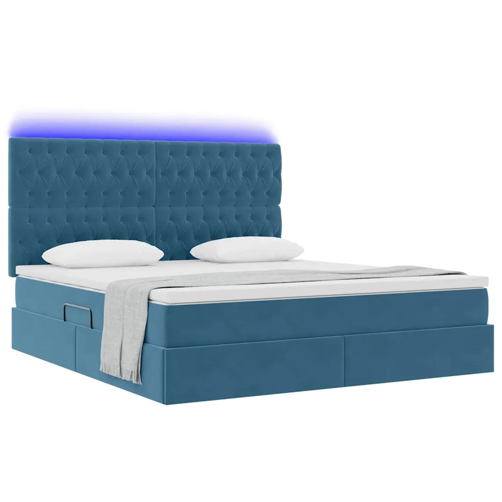 Letto con contenitore e LED Blu Scuro 160 x 200 cm Velluto