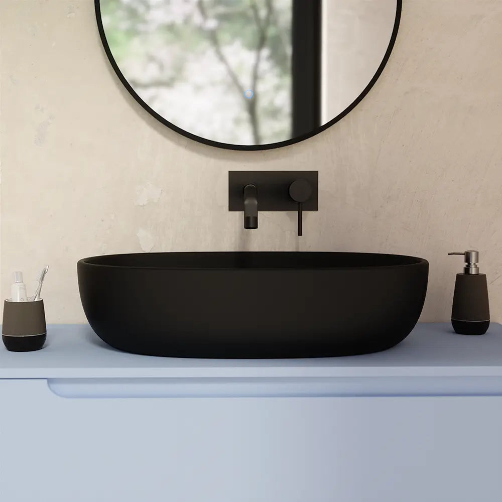 Lavabo da appoggio ovale 60x43x15 cm Nero opaco