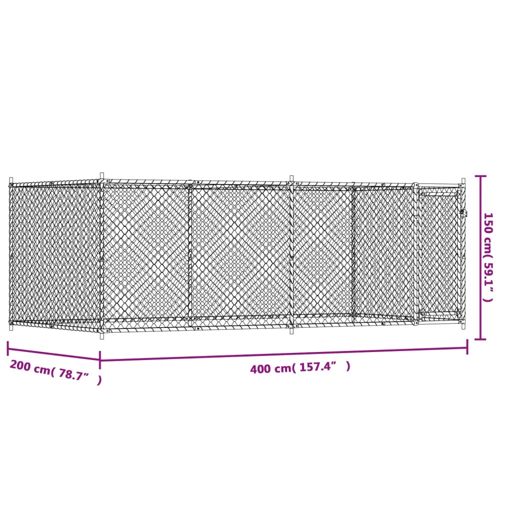 Gabbia per Cani con Porta Grigia 4x2x1,5 m in Acciaio Zincato 3209578