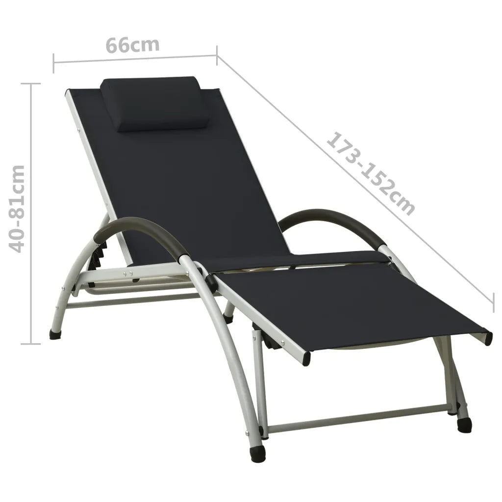 Lettino Prendisole con Cuscino in Textilene Nero 310529