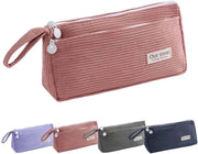 Etui grande, con 2 compartimenti, semplice e retro con impugnatura, facile da trasportare, adatto per scuola, ufficio, bambini e adulti (rosa)