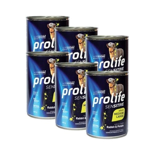 PROLIFE UMIDO CANE 6x400GR ADULT SENSITIVE CONIGLIO & PATATE MEDIUM/LARGE