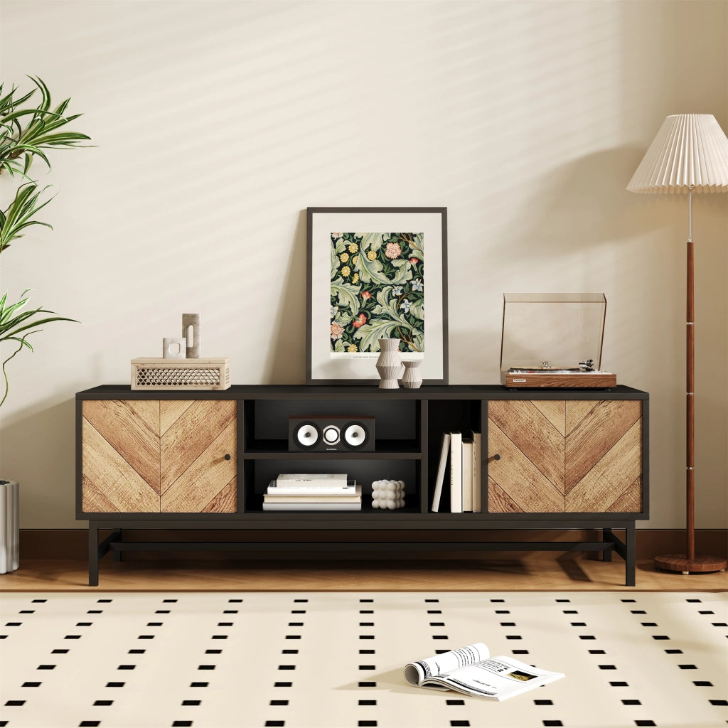 Mobile TV 150 cm - Zephmum- Nero e legno, design contrasto, stoccaggio versatile