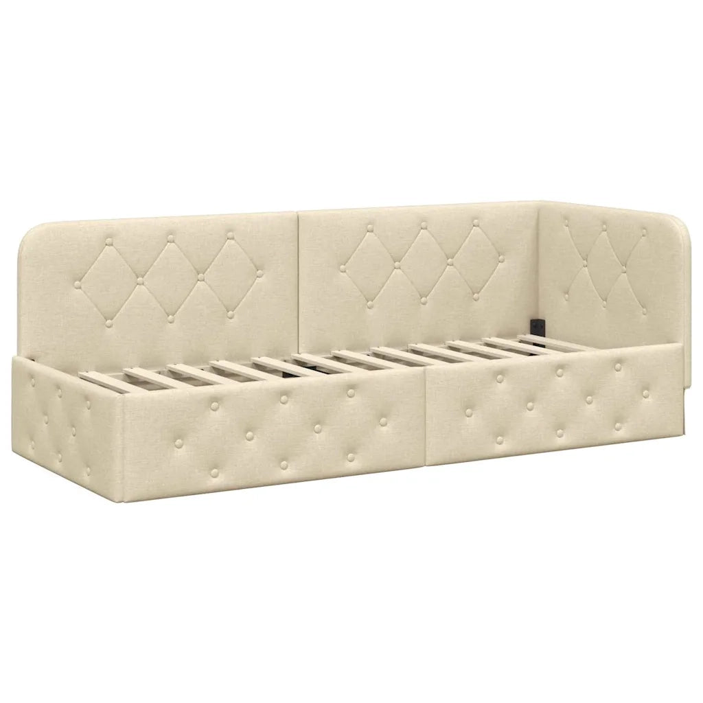 Cornice del letto ad angolo Crema 80 x 200 cm Tessuto