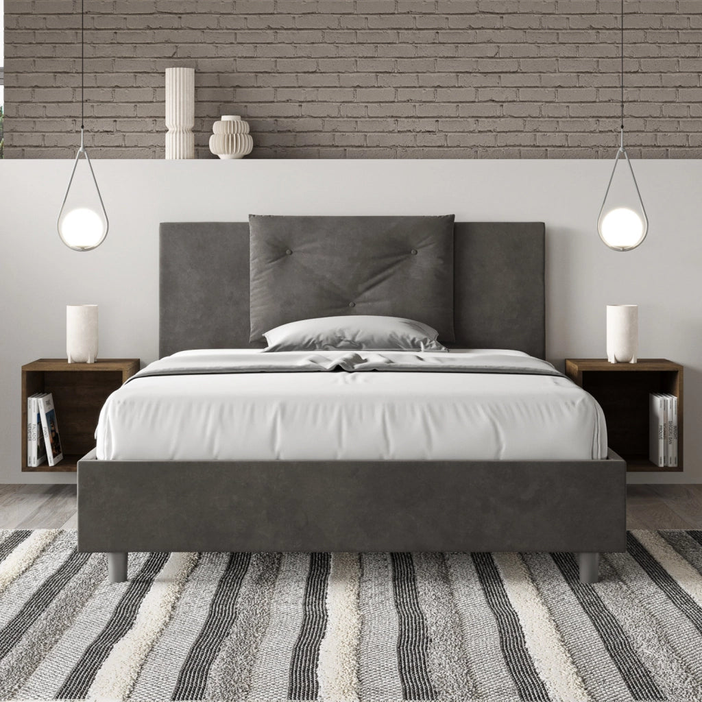BS COM Letto una piazza e mezza con rete imbottito 130x200 microfibra grigio