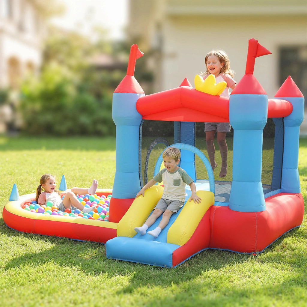 Castello gonfiabile con scivolo, trampolino e piscina ¨C zephmum ¨C 342x255x209 cm blu