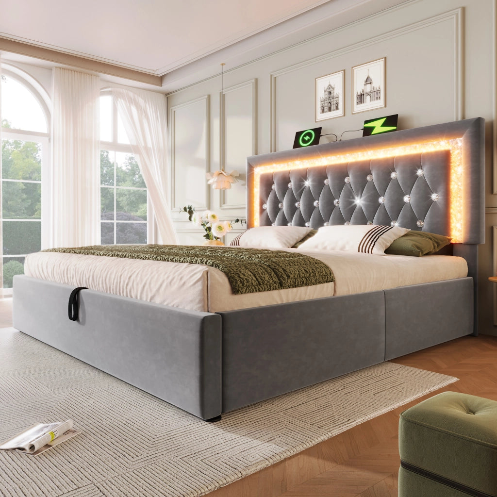 letto imbottito velluto grigio 180x200 cm