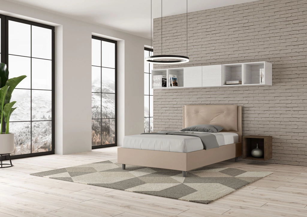 BS COM Letto una piazza e mezza senza rete imbottito 120x200 similpelle tortora