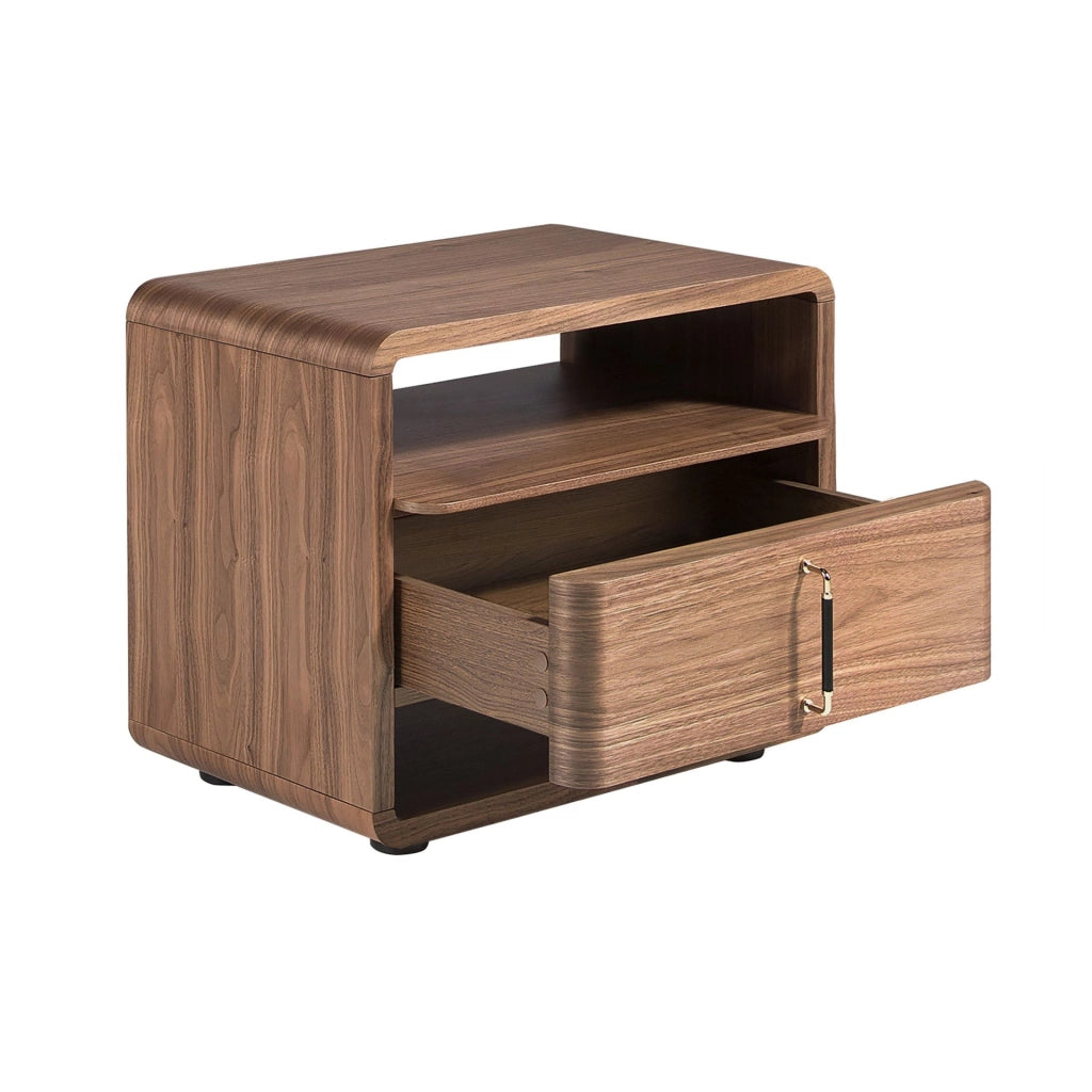 Comodino in noce e PVC nero