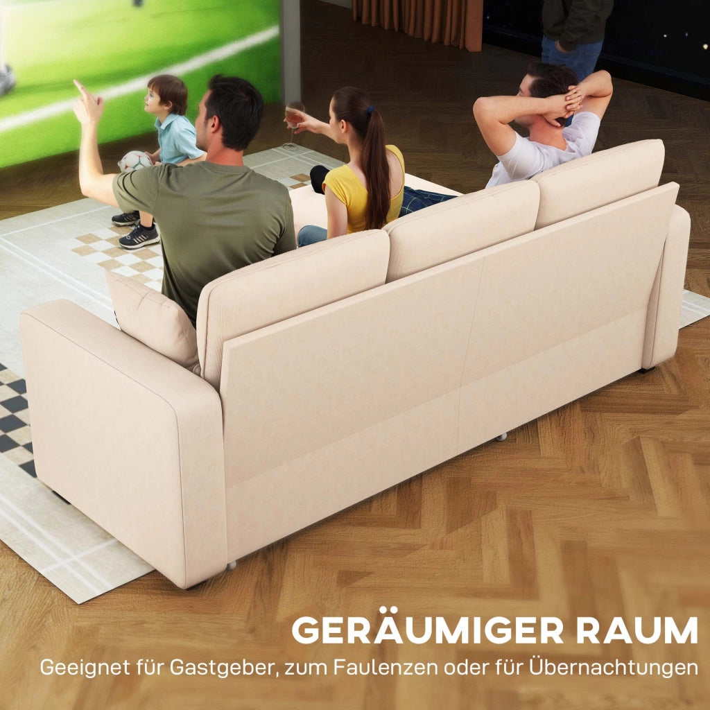 Divano letto con contenitore ¨C Xylo ¨C tessuto beige con cuscini
