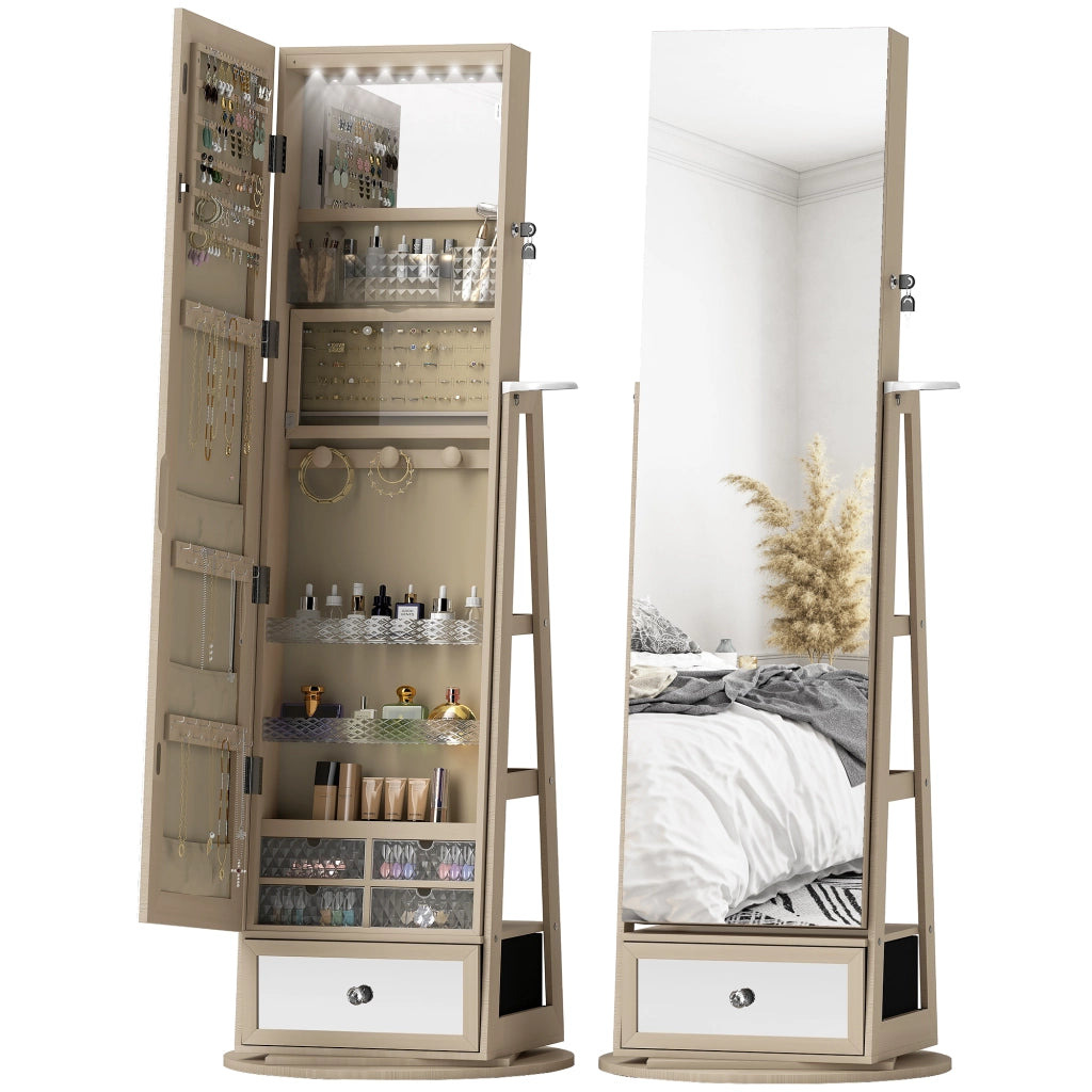 Armadio Gioielli con Specchio LED e Ante Scorrevoli ¨C Zephmum ¨C 80x40x180cm