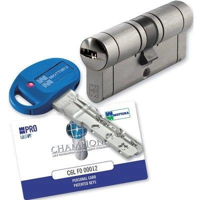 CILINDRO SAGOMATO CHAMPIONS PRO HAND MOTTURA  CROMO SATINATO CHIAVI 5+1 MM  82 41+41