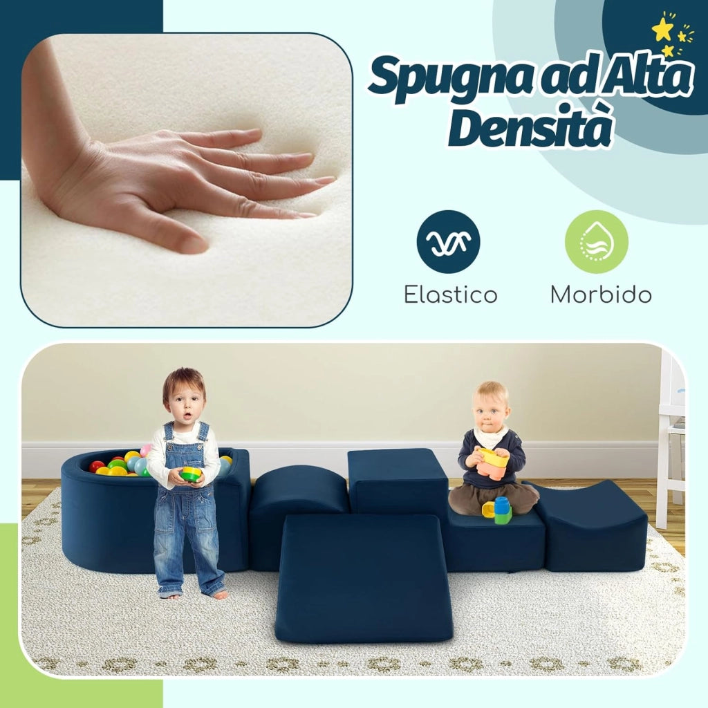 Set di 5 Pezzi Gioco in Schiuma, Blocchi con Piscina di Palline per Bambini, Coperture Lavabili con Cerniere, Blocchi Creativi per Stanza di Giocattoli, Camera da Letto (Navy)