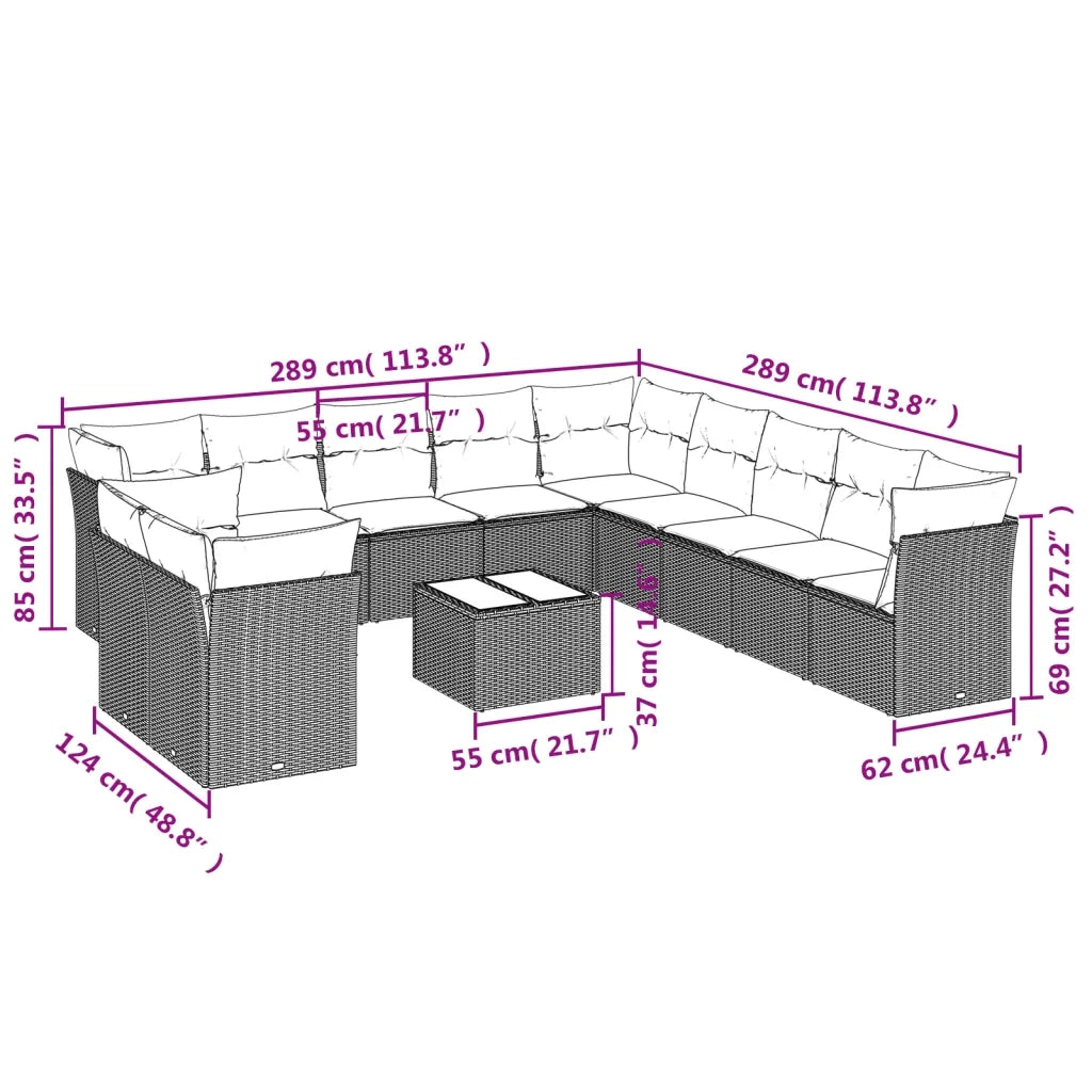 Set Divani da Giardino 12 pz con Cuscini Beige in Polyrattan 3249728