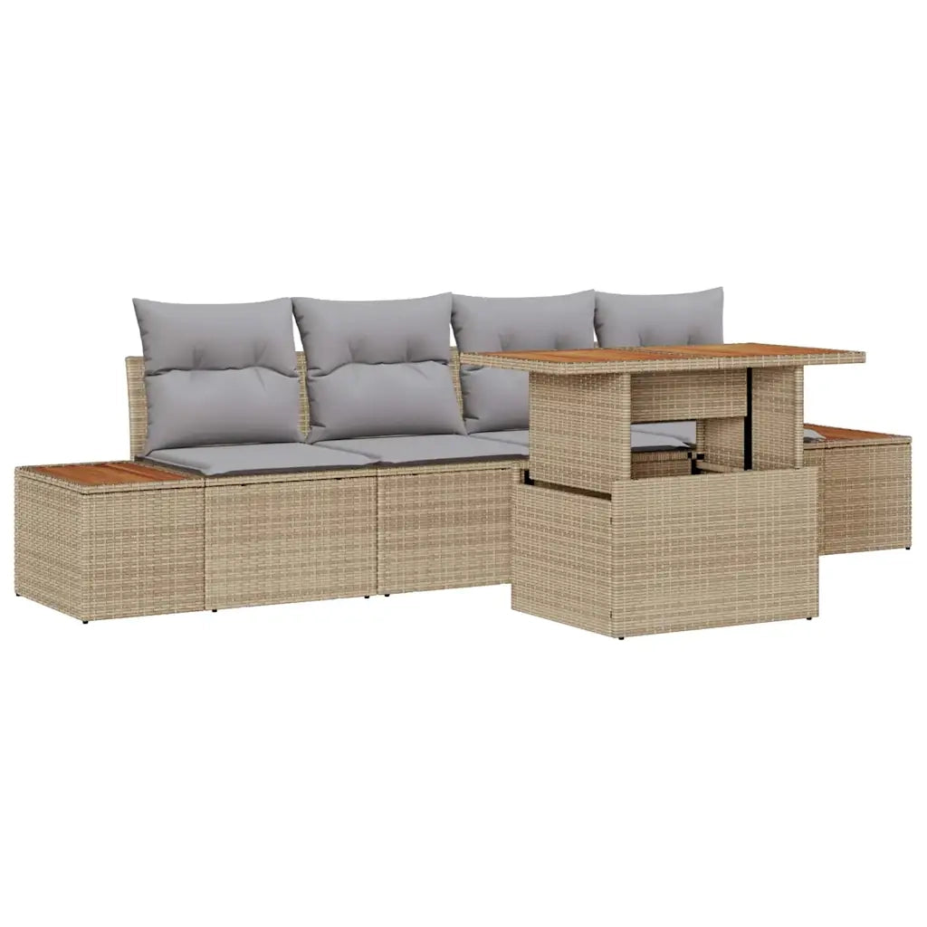 Set da Pranzo per Giardino con cuscino 5 pcs Beige e grigio