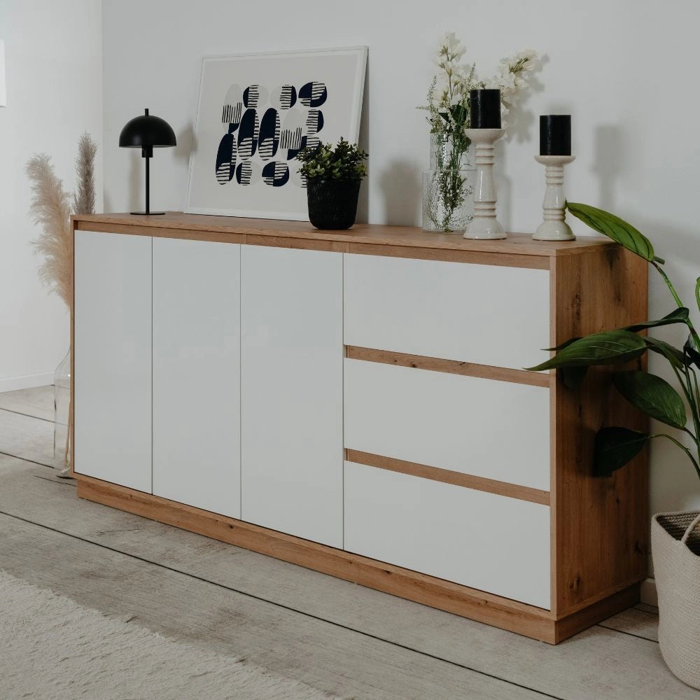 Credenza Phoenix 51A con 3 ante e 3 cassetti rovere e bianco 178x40x88H