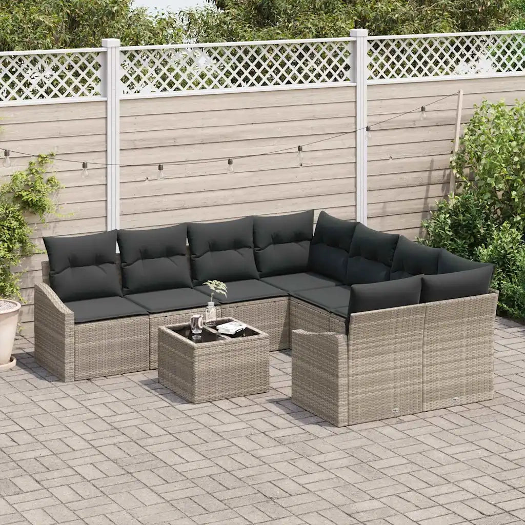 Set di divani con cuscino 9 pcs Grigio chiaro polyrattan 3346662