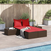 Lettino prendisole doppio con Cuscini in Polyrattan Marrone 368395
