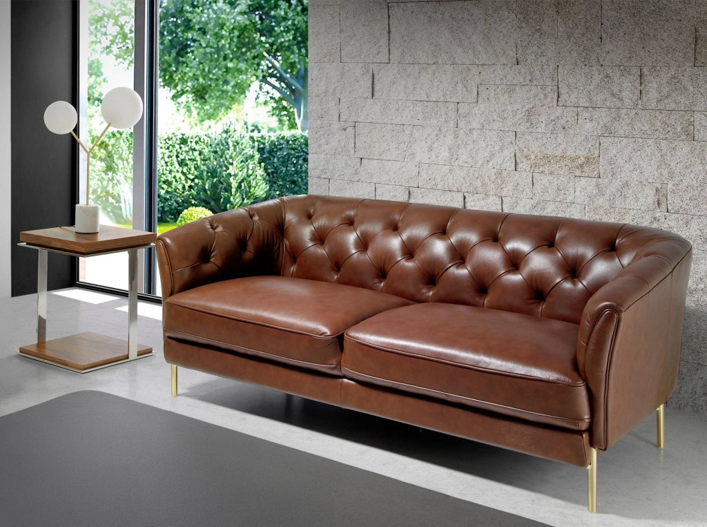 Divano Chester a 2 posti in pelle marrone cognac