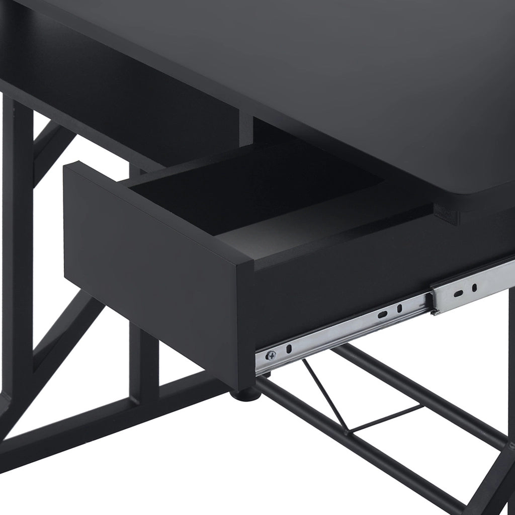 Scrivania da Ufficio con Cassetto e Ripiano Tastiera ¨C Zephmum ¨C Nero, Acciaio e Legno, 90x50x100 cm