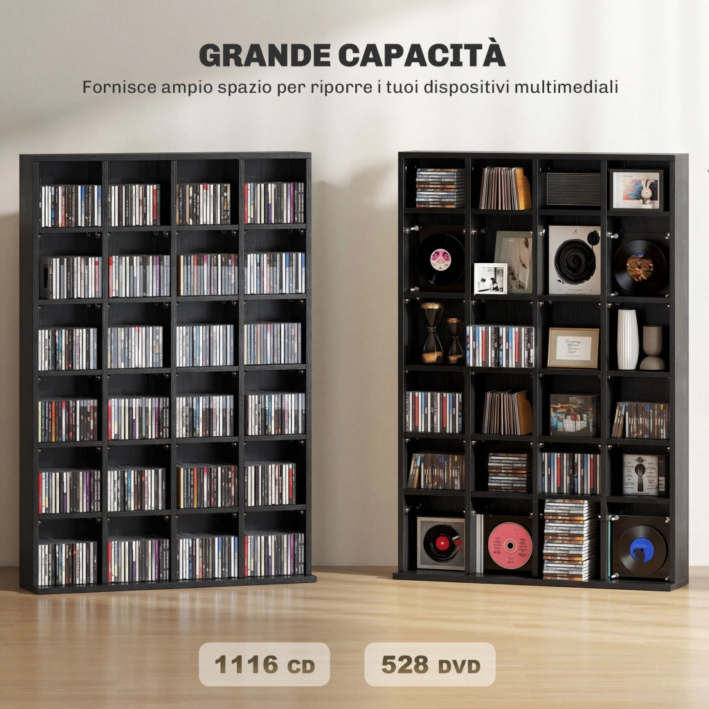 Mobile CD con Ripiani Regolabili ¨C zephmum ¨C Nero 89x20x130.5 cm