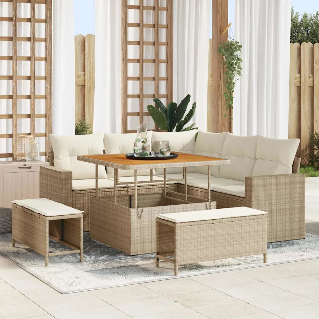 Set Divano da Giardino 9 pcs Beige e Crema polyrattan 3363556