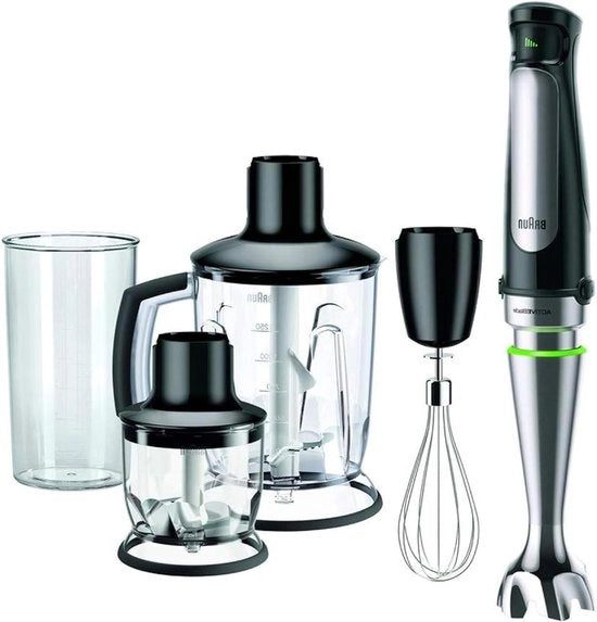 Staafmixer professionale 1000 watt con tecnologia ActiveBlade, in acciaio inox nero e set di accessori