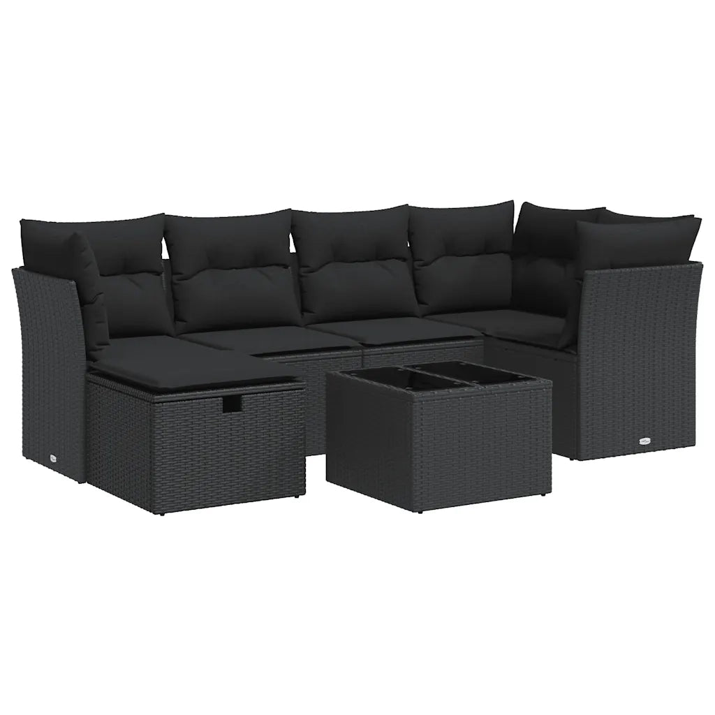Set Divani da Giardino con Cuscini 7pz Nero Polyrattan 3325291